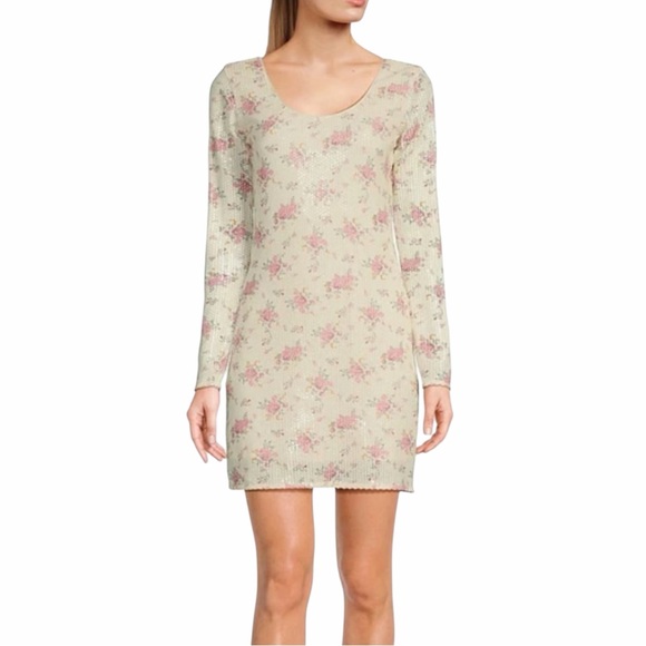 GB Dresses & Skirts - NWT GB Floral Long Sleeve Sequin Mini Dress Scoopneck Size Small